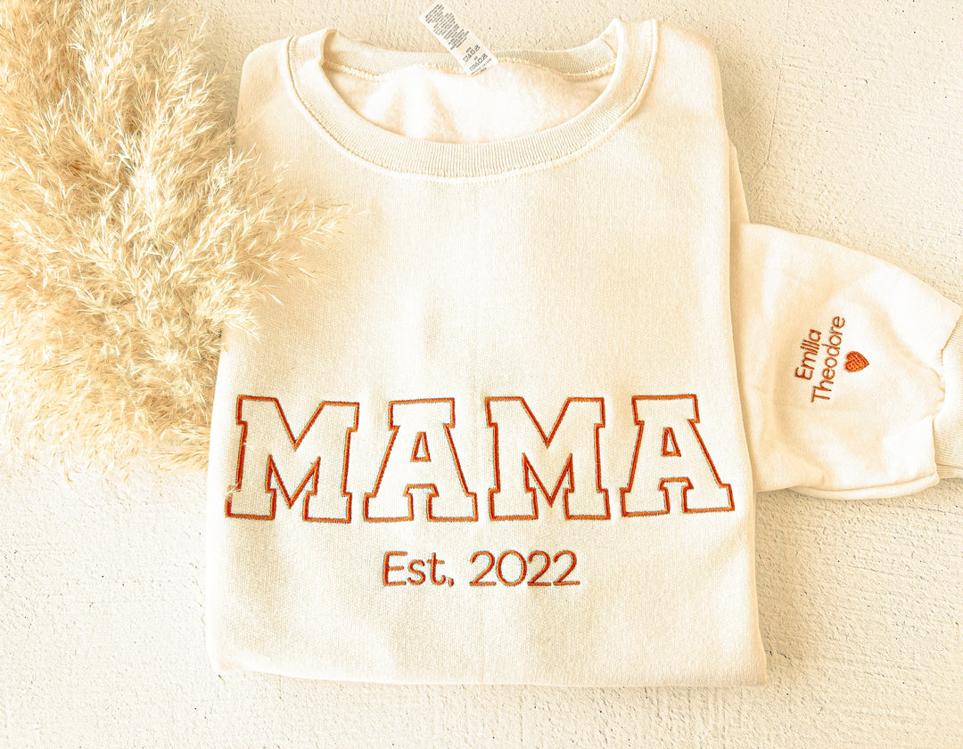 Custom Embroidered Crewneck, Sleeve Mama Grammy Embroidered Crew, Embroidered Mom mama Grandmother Sweatshirt with Kids Names CMC250C X