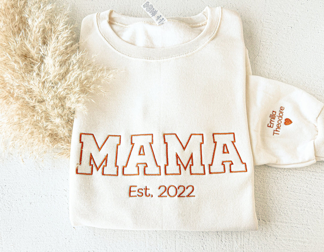 Custom Embroidered Crewneck, Sleeve Mama Grammy Embroidered Crew, Embroidered Mom mama Grandmother Sweatshirt with Kids Names CMC250C X