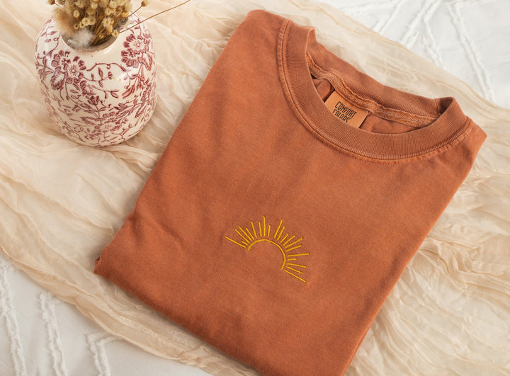 Embroidered Sun Tshirt, Embroidered Sunshine tshirt, Embroidered Summer Tee, Embroidered Boho Shirt, Trendy Tshirts for Men Women SUN-C-97