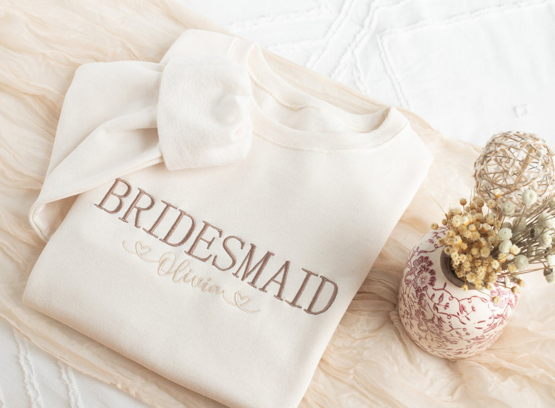 Embroidered Bridesmaid Sweatshirt, Maid of Honor Gifts, Bridal Party Gifts, Bachelorette Party Sweatshirt, Embroidered Sleeve, BPC250C X