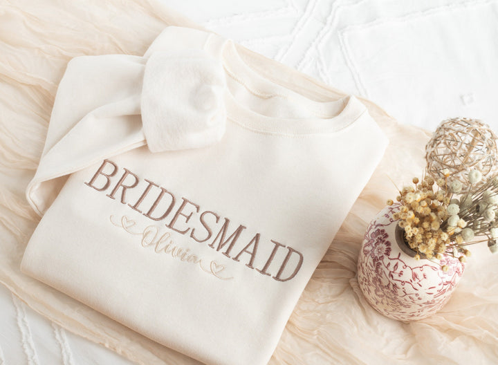 Embroidered Bridesmaid Sweatshirt, Maid of Honor Gifts, Bridal Party Gifts, Bachelorette Party Sweatshirt, Embroidered Sleeve, BPC250C X