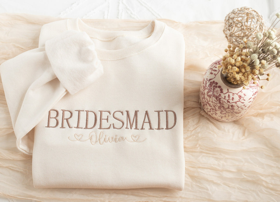 Embroidered Bridesmaid Sweatshirt, Maid of Honor Gifts, Bridal Party Gifts, Bachelorette Party Sweatshirt, Embroidered Sleeve, BPC250C X