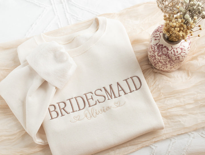 Embroidered Bridesmaid Sweatshirt, Maid of Honor Gifts, Bridal Party Gifts, Bachelorette Party Sweatshirt, Embroidered Sleeve, BPC250C X
