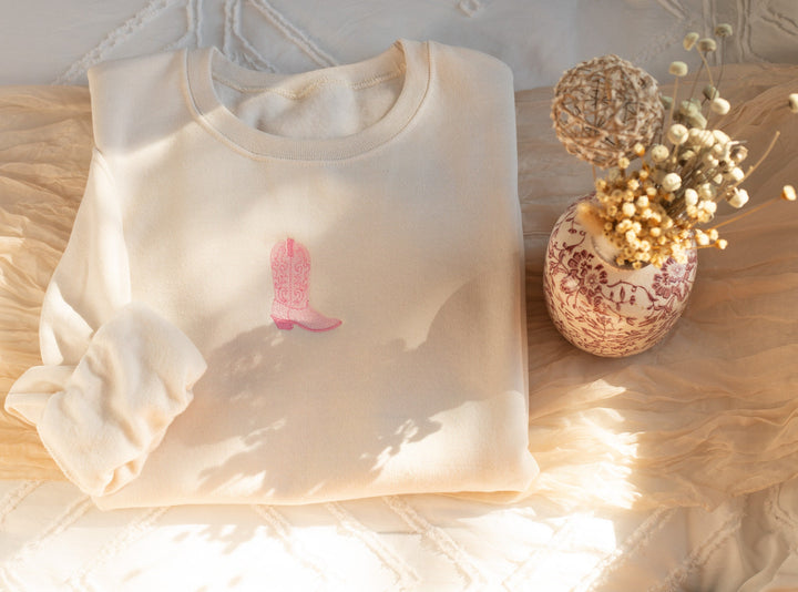 Embroidered Cowboy Boot Sweatshirt, Embroidered Cowgirl Sweatshirt, Funny Sweatshirt, Cowboy Boot Sweatshirt, Trendy Crewneck COWBT-C-97