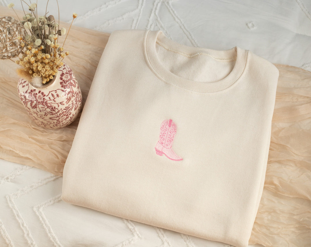 Embroidered Cowboy Boot Sweatshirt, Embroidered Cowgirl Sweatshirt, Funny Sweatshirt, Cowboy Boot Sweatshirt, Trendy Crewneck COWBT-C-97