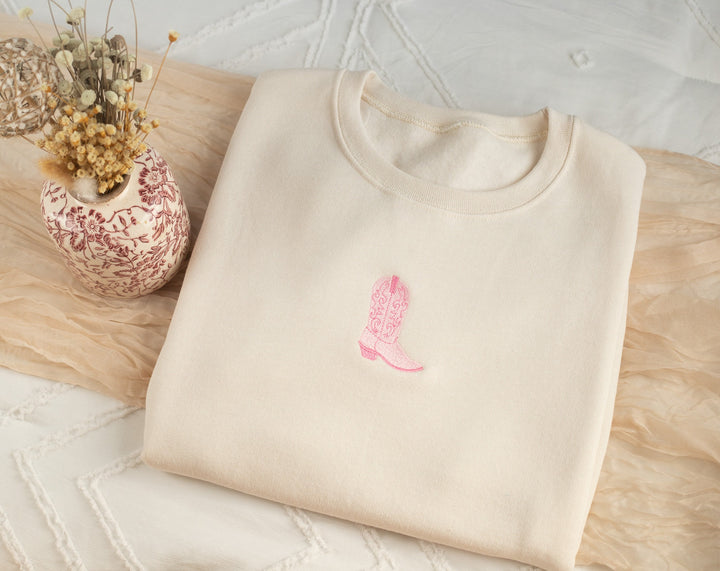 Embroidered Cowboy Boot Sweatshirt, Embroidered Cowgirl Sweatshirt, Funny Sweatshirt, Cowboy Boot Sweatshirt, Trendy Crewneck COWBT-C-97