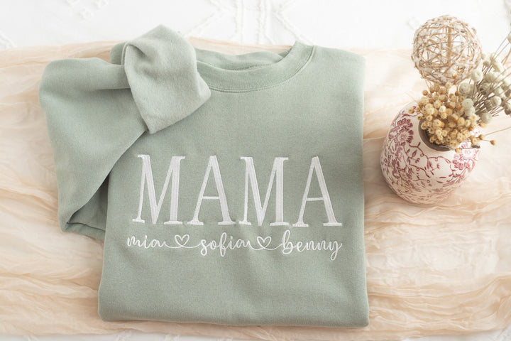 Custom Embroidered Mama Sweatshirt, Sleeve Mama Grammy Embroidered Crew, Embroidered Mom mama Grandmother Sweatshirt Kids Names MAC250C X