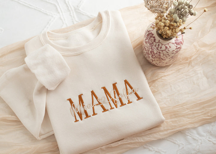 Custom Embroidered Mama Sweatshirt, Sleeve Mama Grammy Embroidered Crew, Embroidered Mom Grandmother Sweatshirt with Kids Names MZC250C X
