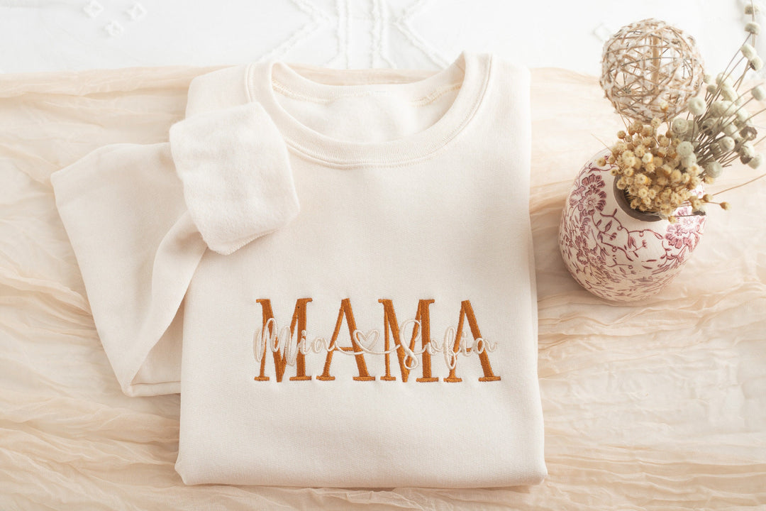 Custom Embroidered Mama Sweatshirt, Sleeve Mama Grammy Embroidered Crew, Embroidered Mom Grandmother Sweatshirt with Kids Names MZC250C X