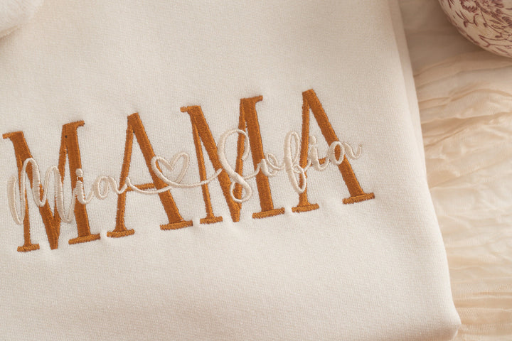 Custom Embroidered Mama Sweatshirt, Sleeve Mama Grammy Embroidered Crew, Embroidered Mom Grandmother Sweatshirt with Kids Names MZC250C X