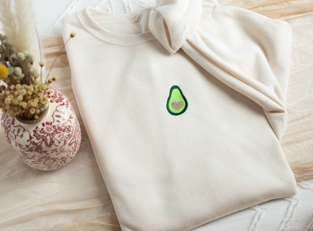 Embroidered Avocado Sweatshirt, Embroidered Avocado Heart Sweatshirt, Cute Sweatshirts for Women and Men, Trendy Crewneck, Foodie AVO-C-97