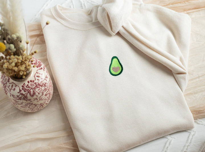 Embroidered Avocado Sweatshirt, Embroidered Avocado Heart Sweatshirt, Cute Sweatshirts for Women and Men, Trendy Crewneck, Foodie AVO-C-97