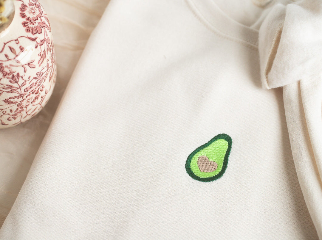 Embroidered Avocado Sweatshirt, Embroidered Avocado Heart Sweatshirt, Cute Sweatshirts for Women and Men, Trendy Crewneck, Foodie AVO-C-97