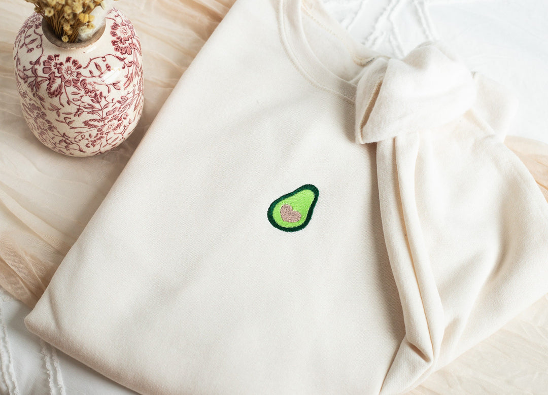 Embroidered Avocado Sweatshirt, Embroidered Avocado Heart Sweatshirt, Cute Sweatshirts for Women and Men, Trendy Crewneck, Foodie AVO-C-97