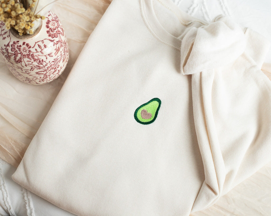 Embroidered Avocado Sweatshirt, Embroidered Avocado Heart Sweatshirt, Cute Sweatshirts for Women and Men, Trendy Crewneck, Foodie AVO-C-97