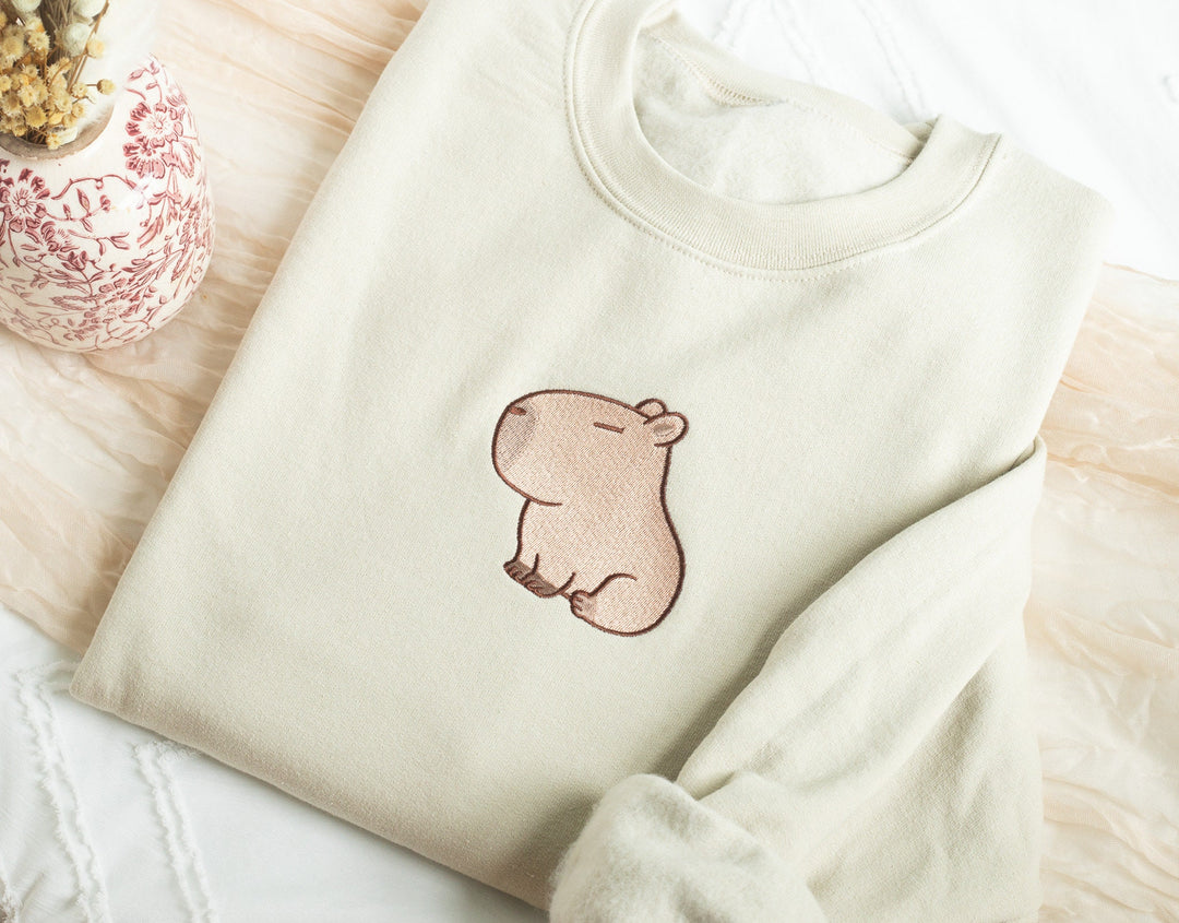 Embroidered Capybara Sweatshirt, Embroidered Capybara Sweatshirt, Cute Sweatshirts for Women and Men, Trendy Crewneck, Pet Lover CAP-C-97