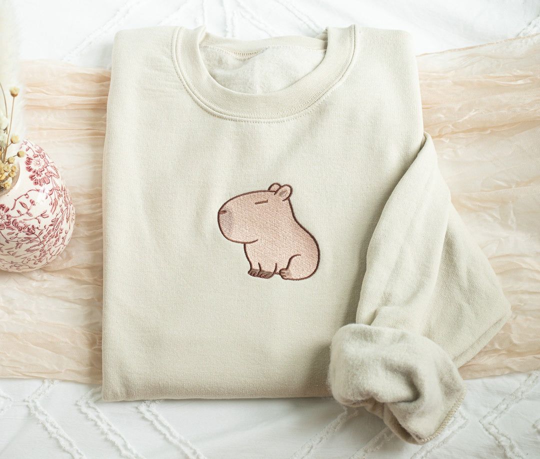 Embroidered Capybara Sweatshirt, Embroidered Capybara Sweatshirt, Cute Sweatshirts for Women and Men, Trendy Crewneck, Pet Lover CAP-C-97