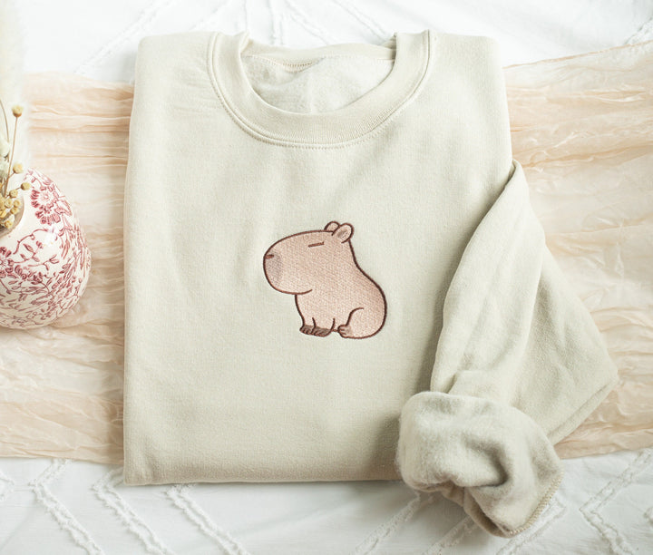 Embroidered Capybara Sweatshirt, Embroidered Capybara Sweatshirt, Cute Sweatshirts for Women and Men, Trendy Crewneck, Pet Lover CAP-C-97