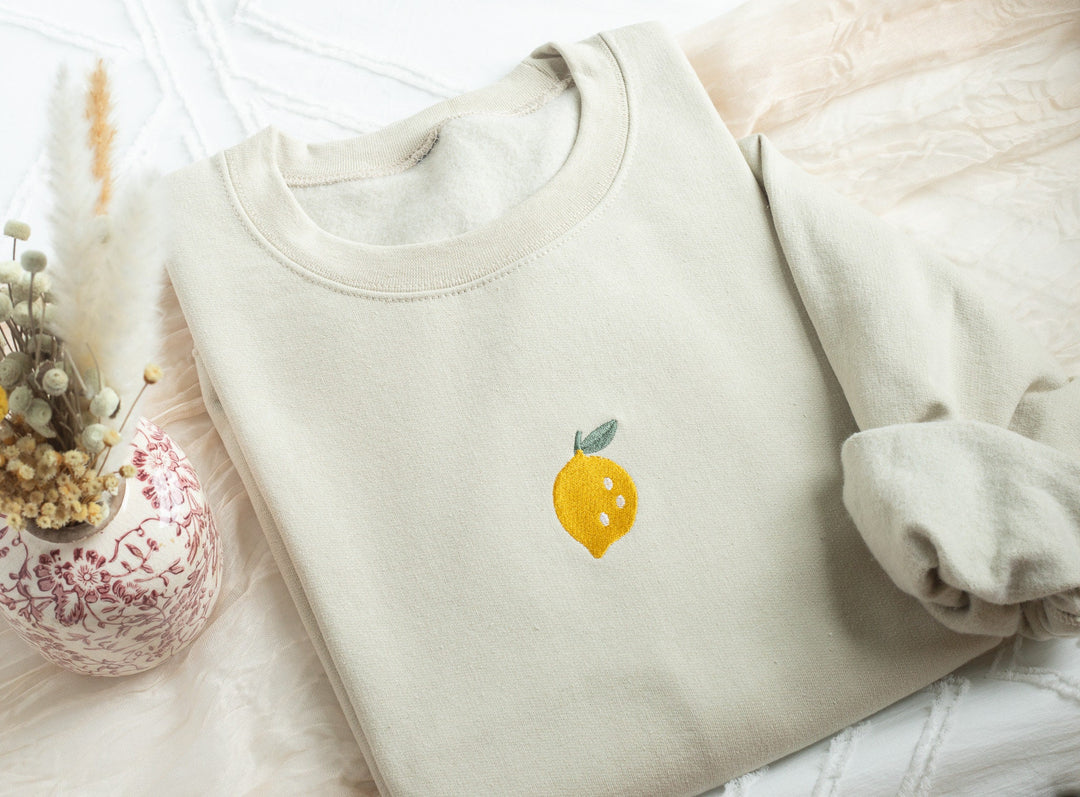 Embroidered Lemon Sweatshirt, Embroidered Lemon Crewneck, Cute Sweatshirts for Women, Trendy Crewneck, Foodie Sweatshirt, LEM-C-97