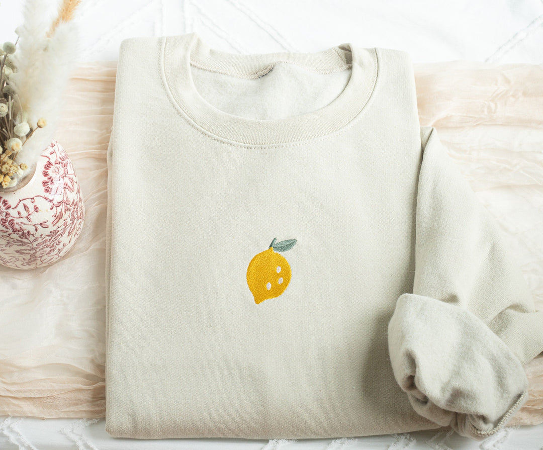 Embroidered Lemon Sweatshirt, Embroidered Lemon Crewneck, Cute Sweatshirts for Women, Trendy Crewneck, Foodie Sweatshirt, LEM-C-97