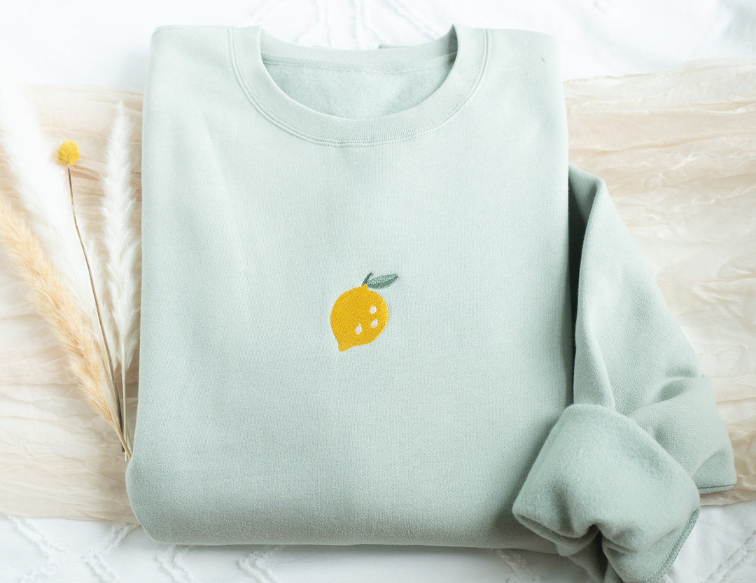 Embroidered Lemon Sweatshirt, Embroidered Lemon Crewneck, Cute Sweatshirts for Women, Trendy Crewneck, Foodie Sweatshirt, LEM-C-97