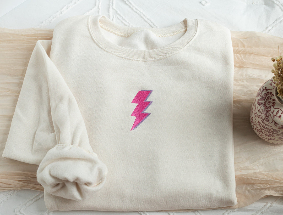 Embroidered Lightning Bolt Sweatshirt, Embroidered Lightning Bolt Crewneck, Cute Sweatshirts Women, Trendy Crewneck, Funny Gift LIGHB-C-97
