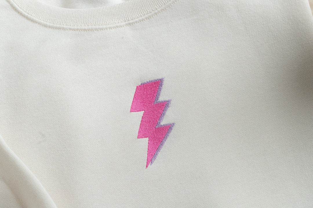 Embroidered Lightning Bolt Sweatshirt, Embroidered Lightning Bolt Crewneck, Cute Sweatshirts Women, Trendy Crewneck, Funny Gift LIGHB-C-97