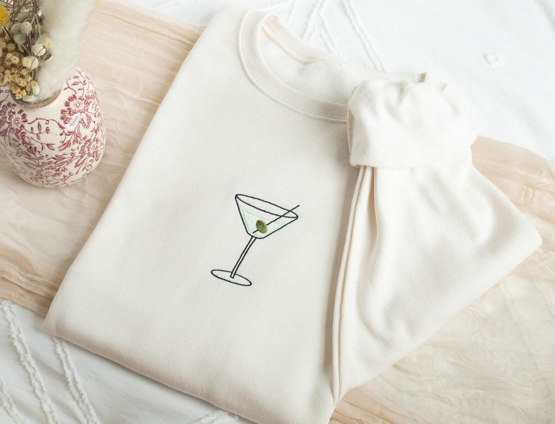 Embroidered Martini Sweatshirt, Embroidered Martini Crewneck, Cute Sweatshirts Women, Trendy Crewneck, Bachelorette Party Gift, MART-C-97