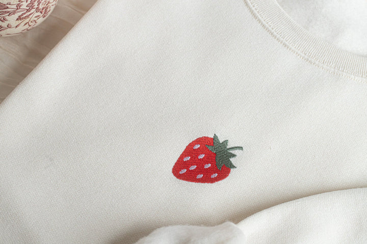 Embroidered Strawberry Sweatshirt, Embroidered Strawberry Crewneck, Cute Sweatshirts for Women, Trendy Crewneck, Foodie Gifts, STRA-C-97