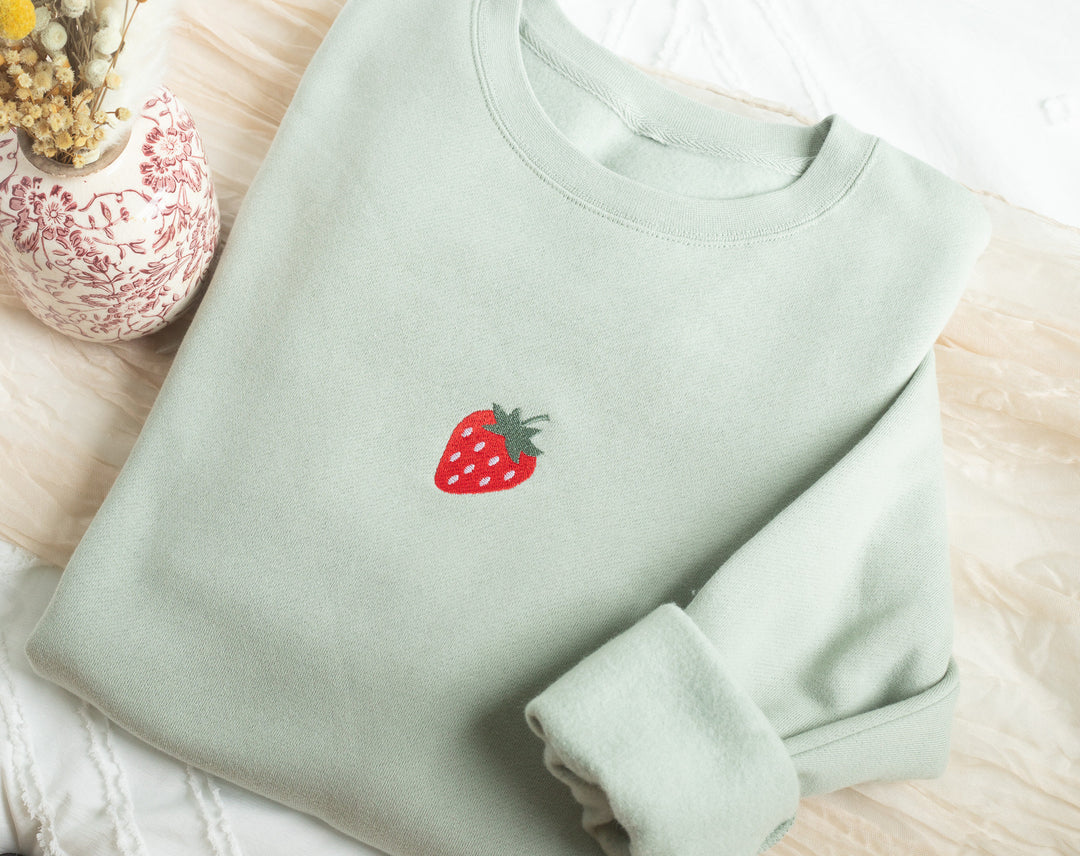 Embroidered Strawberry Sweatshirt, Embroidered Strawberry Crewneck, Cute Sweatshirts for Women, Trendy Crewneck, Foodie Gifts, STRA-C-97