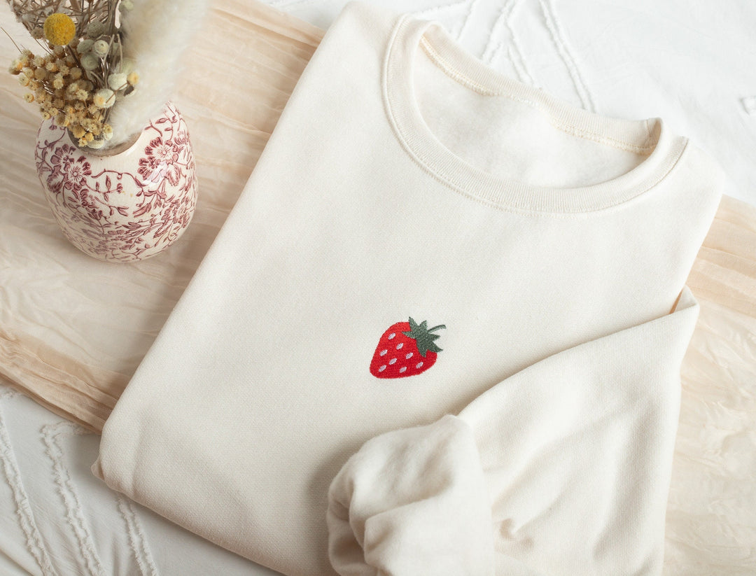 Embroidered Strawberry Sweatshirt, Embroidered Strawberry Crewneck, Cute Sweatshirts for Women, Trendy Crewneck, Foodie Gifts, STRA-C-97