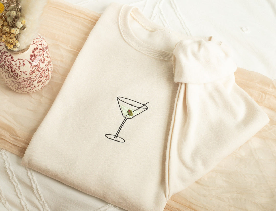 Embroidered Martini Sweatshirt, Embroidered Martini Crewneck, Cute Sweatshirts Women, Trendy Crewneck, Bachelorette Party Gift, MART-C-97