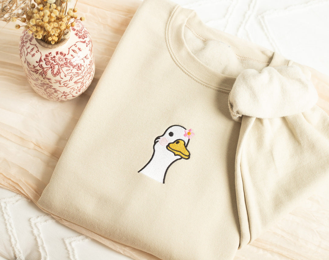 Embroidered Duck Sweatshirt, Embroidered Duck Sweatshirt, Cute Sweatshirts for Women, Trendy Crewneck, Funny Gifts for Her, DUCK-C-97