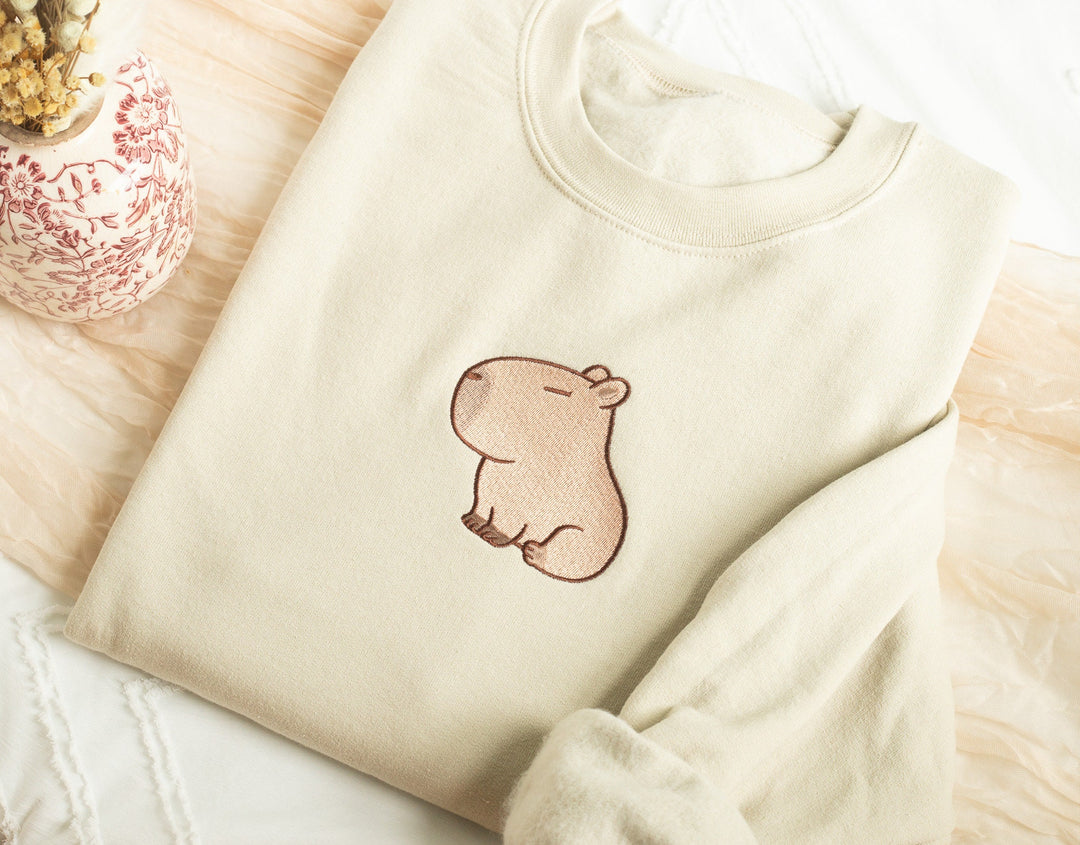 Embroidered Capybara Sweatshirt, Embroidered Capybara Sweatshirt, Cute Sweatshirts for Women and Men, Trendy Crewneck, Pet Lover CAP-C-97
