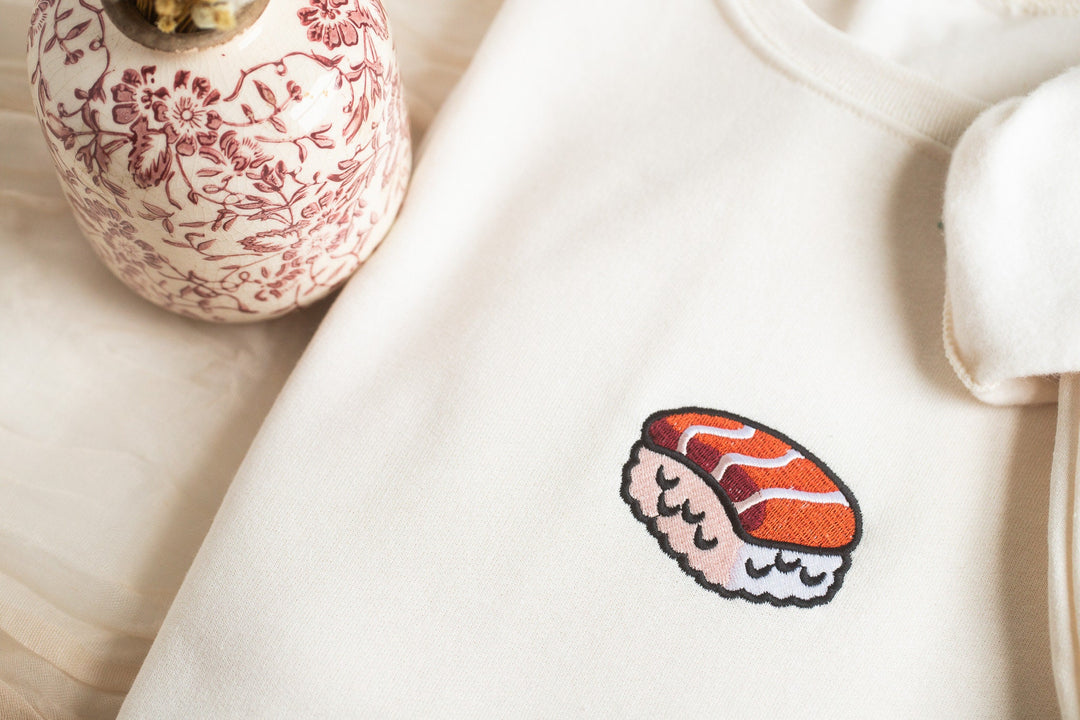 Embroidered Sushi Sweatshirt, Embroidered Sushi Crewneck, Cute Sweatshirts for Women, Trendy Crewneck, Foodie Gifts SUSH-C-97