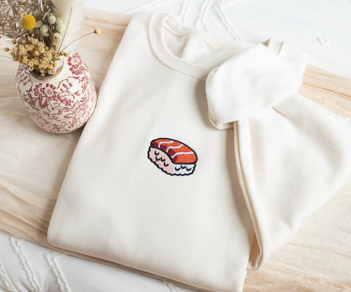 Embroidered Sushi Sweatshirt, Embroidered Sushi Crewneck, Cute Sweatshirts for Women, Trendy Crewneck, Foodie Gifts, SUSH-C-97