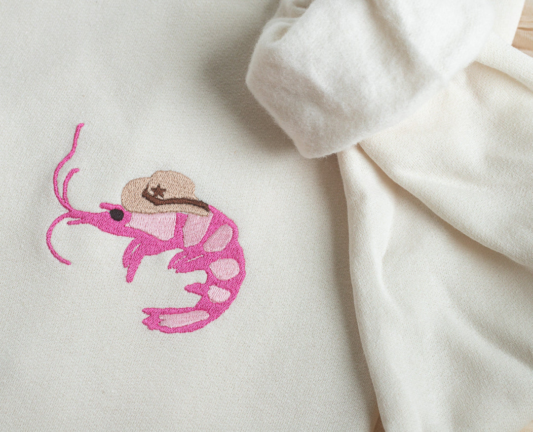 Embroidered Shrimp Sheriff Sweatshirt, Embroidered Shrimp Sweatshirt, Cute Sweatshirts for Women, Cowboy Shrimp Sweatshirt, Cowgirl SHR-C-97