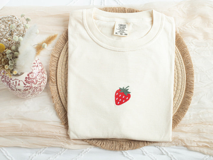 Embroidered Strawberry Tshirt, Embroidered Fruit tshirt, Embroidered Summer Tshirt, Embroidered Shirt, Trendy Tshirts for Women, STRA-C-97