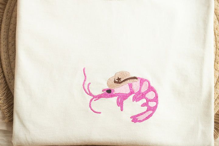 Embroidered Shrimp Sheriff Comfort Colors® Tshirt, Embroidered Shrimp Tee for Women, Embroidered, Funny Tshirt, Goofy Gift, SHR-C-97