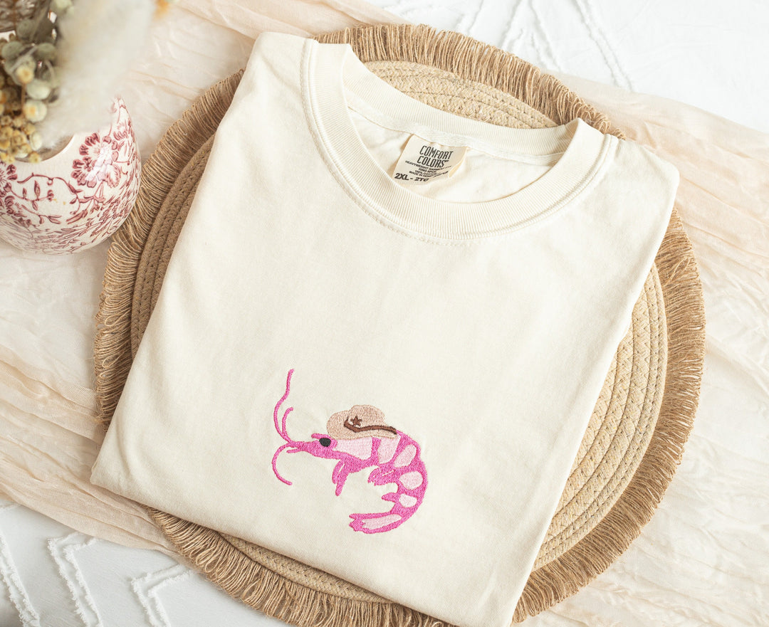 Embroidered Shrimp Sheriff Comfort Colors® Tshirt, Embroidered Shrimp Tee for Women, Embroidered, Funny Tshirt, Goofy Gift, SHR-C-97