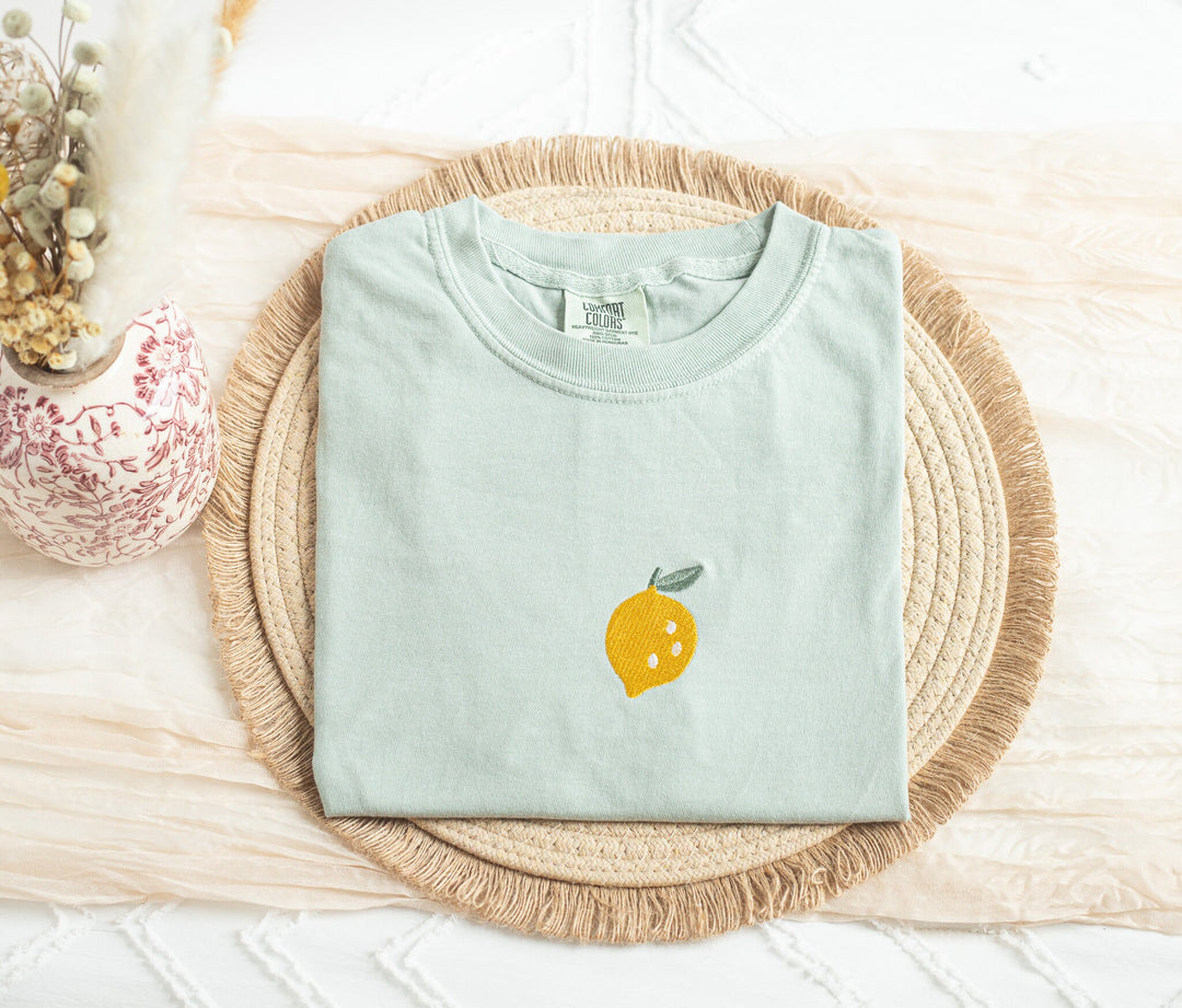Embroidered Lemon Comfort Colors® Tshirt, Embroidered Lemon Tshirt for Women, Embroidered, Foodie Tshirt, Foodie Gifts, Cute Gifts, LEM-C-97