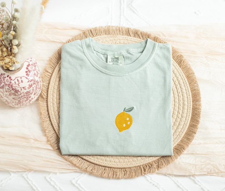 Embroidered Lemon Comfort Colors® Tshirt, Embroidered Lemon Tshirt for Women, Embroidered, Foodie Tshirt, Foodie Gifts, Cute Gifts, LEM-C-97