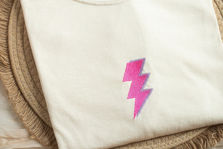 Embroidered Lightning Bolt Comfort Colors® Tshirt, Embroidered tshirt for Women, Embroidered Preppy Shirt, Embroidered Tshirt, LIGHB-C-97
