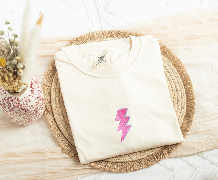 Embroidered Lightning Bolt Comfort Colors® Tshirt, Embroidered tshirt for Women, Embroidered Preppy Shirt, Embroidered Tshirt, LIGHB-C-97