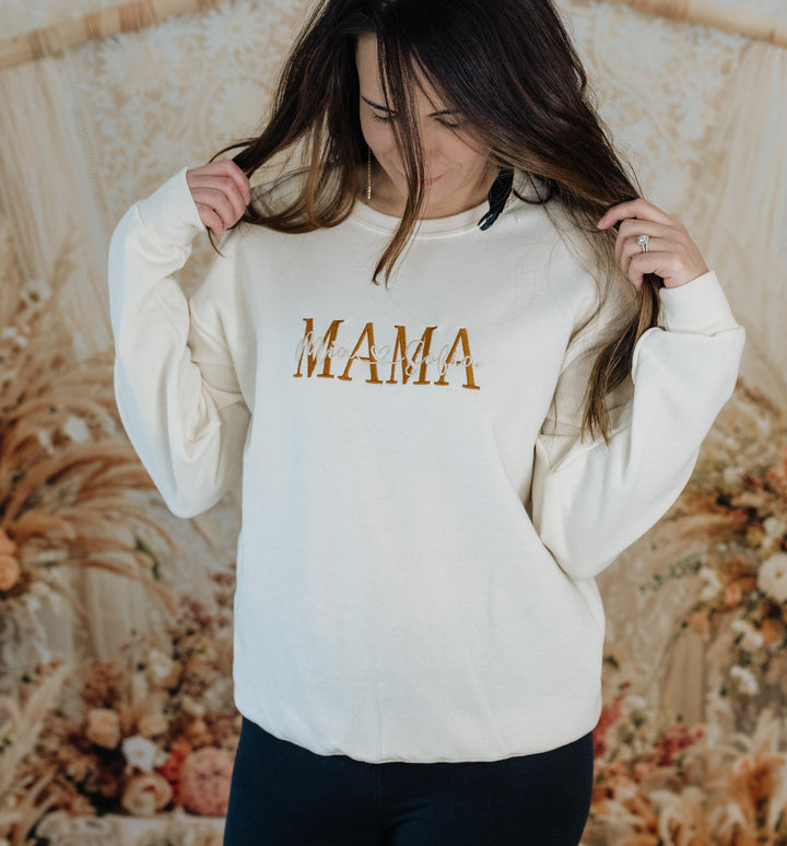 Custom Embroidered Mama Sweatshirt, Sleeve Mama Grammy Embroidered Crew, Embroidered Mom Grandmother Sweatshirt with Kids Names MZC250C X