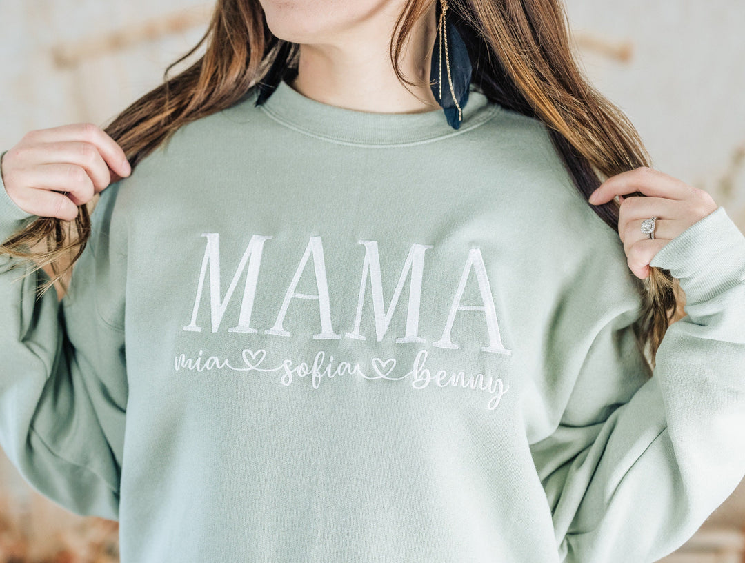 Custom Embroidered Mama Sweatshirt, Sleeve Mama Grammy Embroidered Crew, Embroidered Mom mama Grandmother Sweatshirt Kids Names MAC250C X