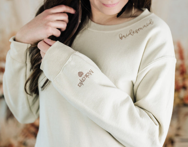Custom Embroidered Bridesmaid Sweatshirt, Collar Embroidered Bridesmaid Sweatshirt, Bridal Party Gift, Bridesmaid Maid Honor Gift, BPN97C X