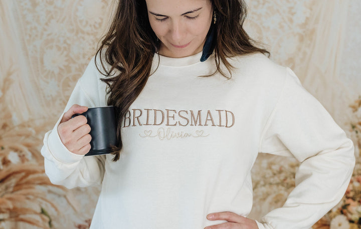 Embroidered Bridesmaid Sweatshirt, Maid of Honor Gifts, Bridal Party Gifts, Bachelorette Party Sweatshirt, Embroidered Sleeve, BPC250C X