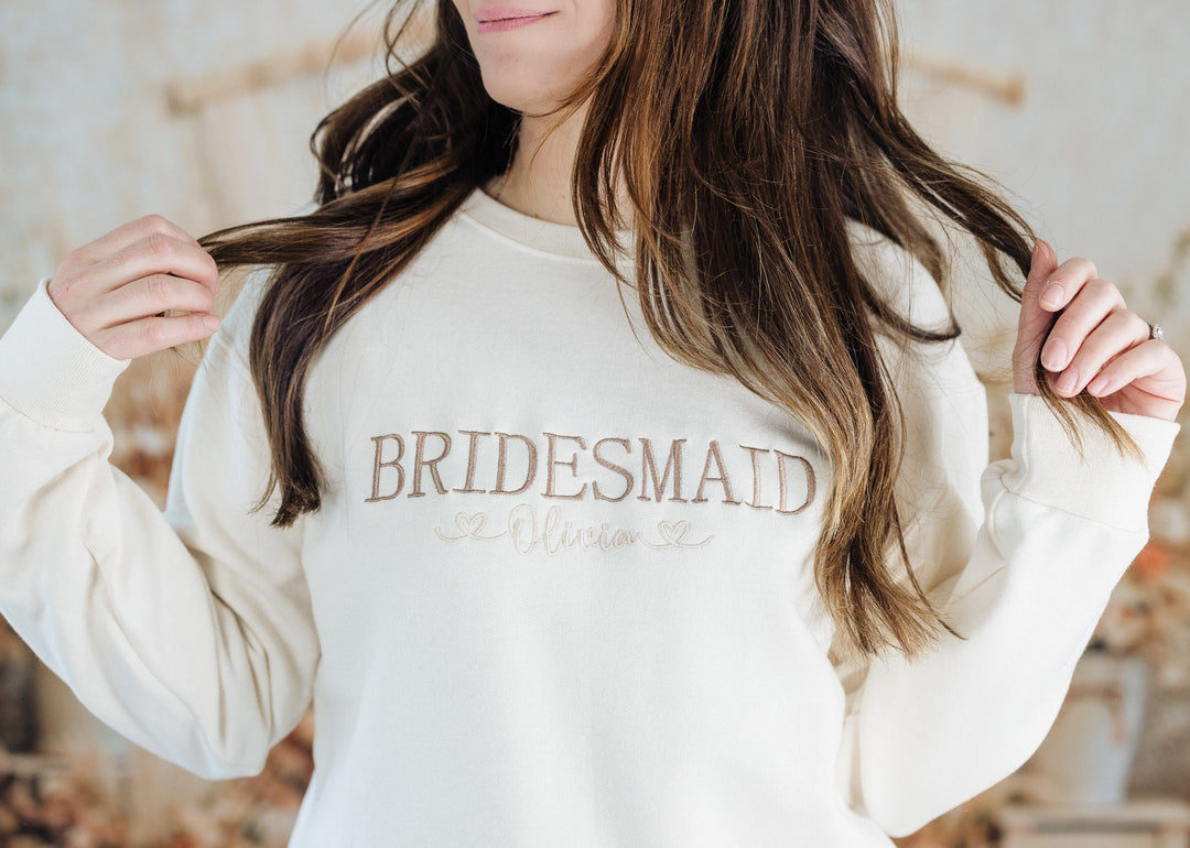 Embroidered Bridesmaid Sweatshirt, Maid of Honor Gifts, Bridal Party Gifts, Bachelorette Party Sweatshirt, Embroidered Sleeve, BPC250C X