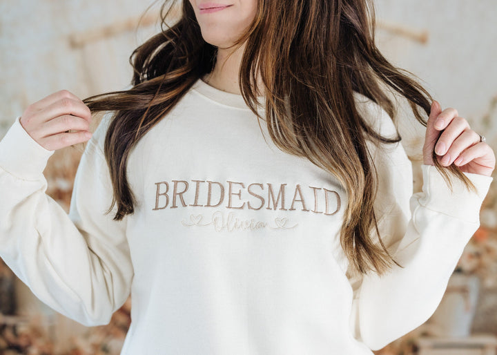 Embroidered Bridesmaid Sweatshirt, Maid of Honor Gifts, Bridal Party Gifts, Bachelorette Party Sweatshirt, Embroidered Sleeve, BPC250C X